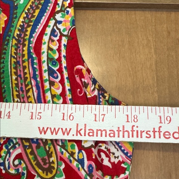 Lauren Ralph Lauren Red Paisley Ruffle Front Dress Womens M Cotton Preppy party - Picture 7 of 7